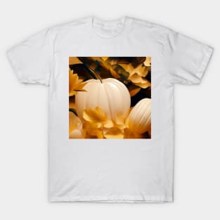 White Pumpkin with Golden Leaves T-Shirt